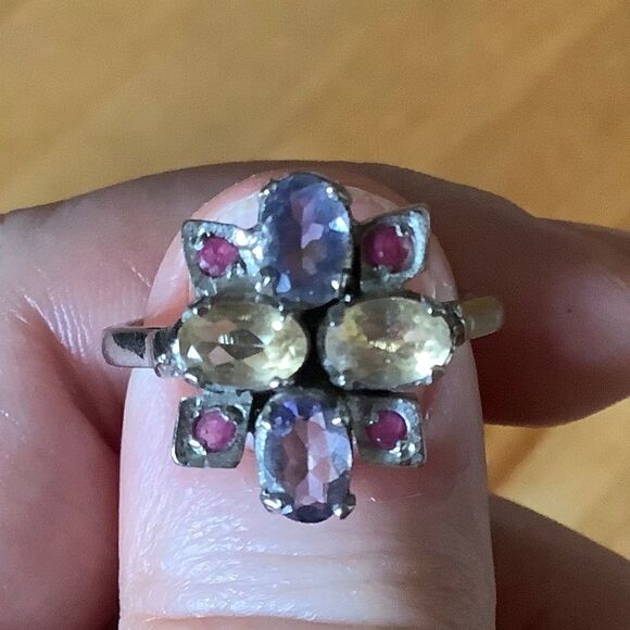 𝅺STERLING SILVER 925 CITRINE/RUBY/TANZANITE WOMAN RING SIZE US 8.5​ - Picture 3 of 10